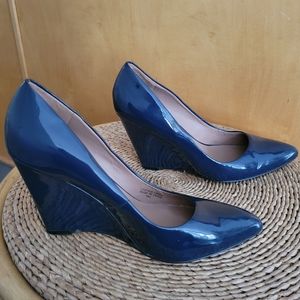 Navy Patent Leather Pointed Toe Wedge Pumps / Heels by Ava & Aiden